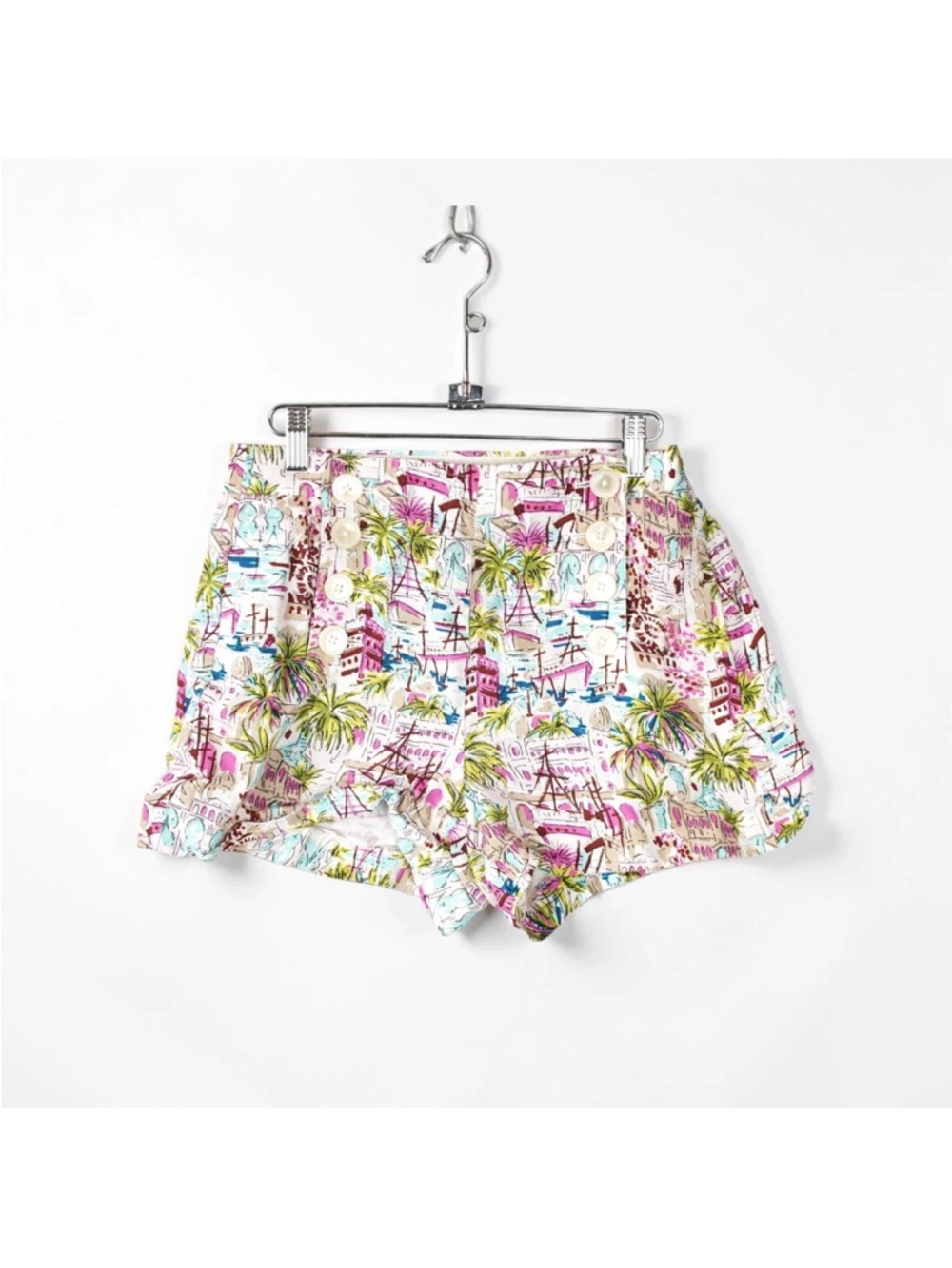 J.Crew Linen Blend Shorts Womens 6 W28 3" European Tropical Harbor Print Sailor